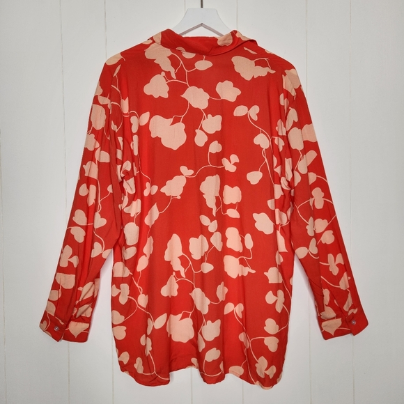 Sonnet James Orange Floral Print Long Sleeve Button Down Playsuit Shirt - Picture 4 of 6